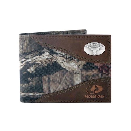 Zep-Pro Zep-Pro UTX-IWNT1-MOS Texas Longhorns Concho Emblem Mossy Oak Nylon And Leather Bi-Fold Passcase Wallet UTX-IWNT1-MOS
